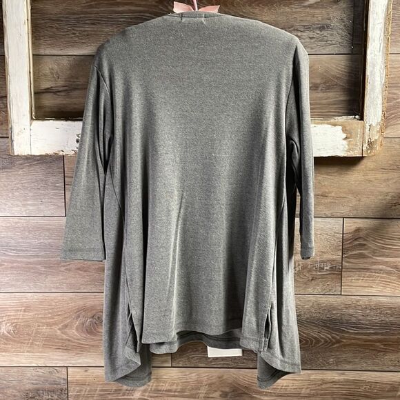 Words Out Maternity 2 pc Blouse Set, Gray Button Up and Gray Tank, Size L - Picture 5 of 6